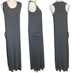 Shelfie Shoppe Racerback Maxi Dress Gray Sleeveless with Pockets, size Medium